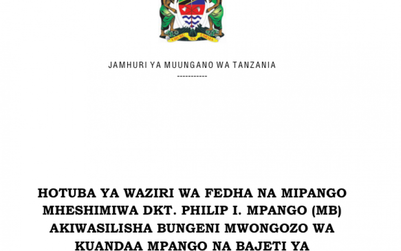 HOTUBA YA WAZIRI WA FEDHA NA MIPANGO